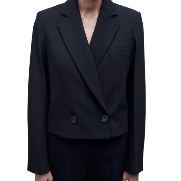 ZARA DOUBLE-BREASTED CROPPED BLAZER BLACK SIZE S | 2447/640 - Picture 3 of 4